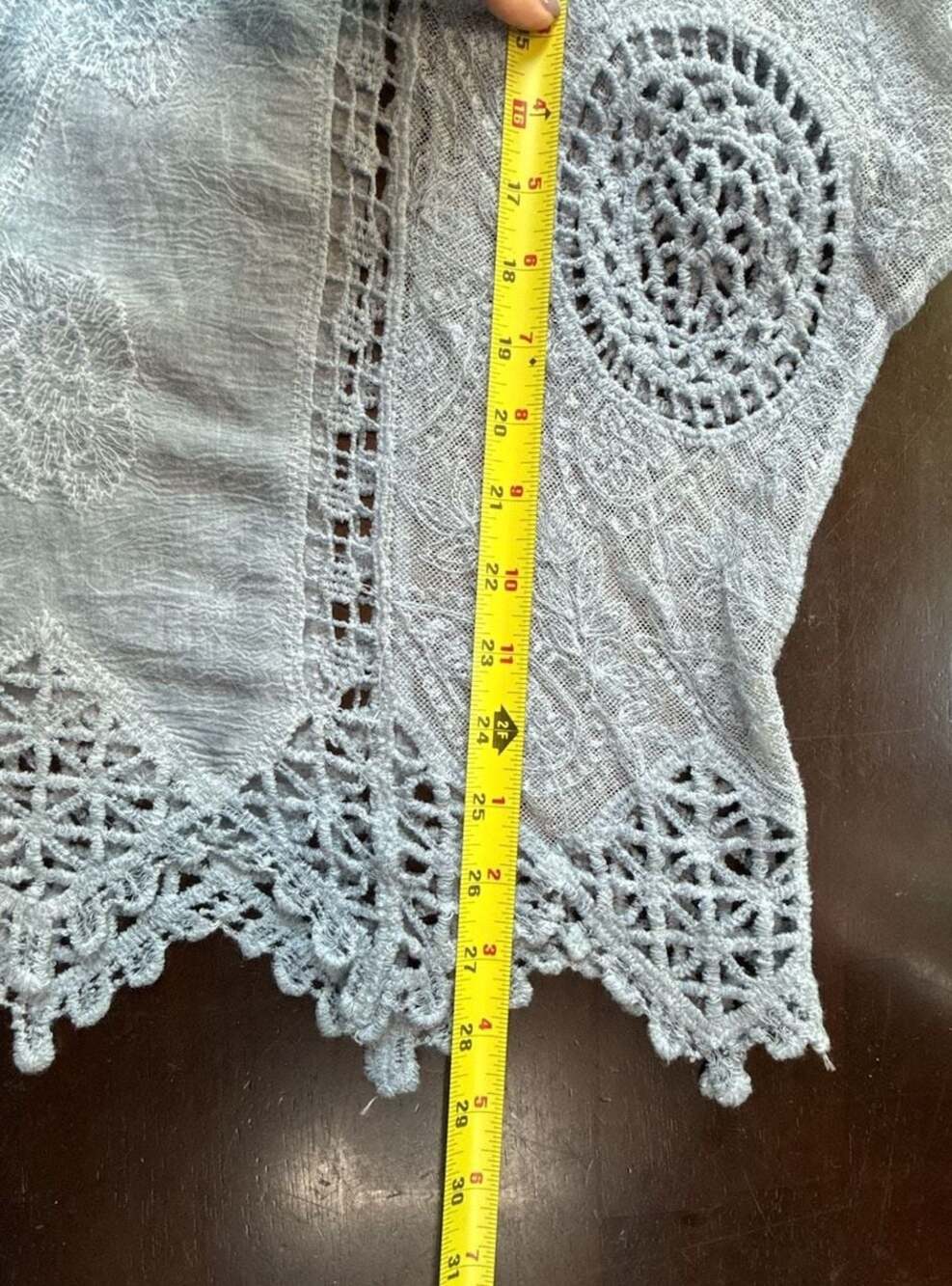 Kindred Plus Size Blue Embroidered Lace Trim Kimono Sleeve Blouse, 3X - Picture 8 of 9